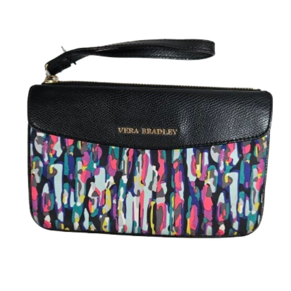 Vera Bradley Envelope Wristlet Watercolor Brushstrokes Black Multicolor Purse